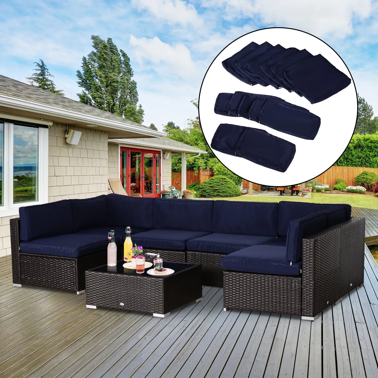 14pc Patio Rattan Sofa Set Cushion Cover - Blue