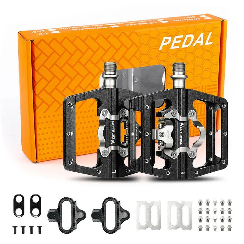 2 In 1 Bicycle Pedals MTB Road Bike SPD Self-Locking Pedal 3 Bearings Anti-slip Flat Pedals Cycling Part Accessories