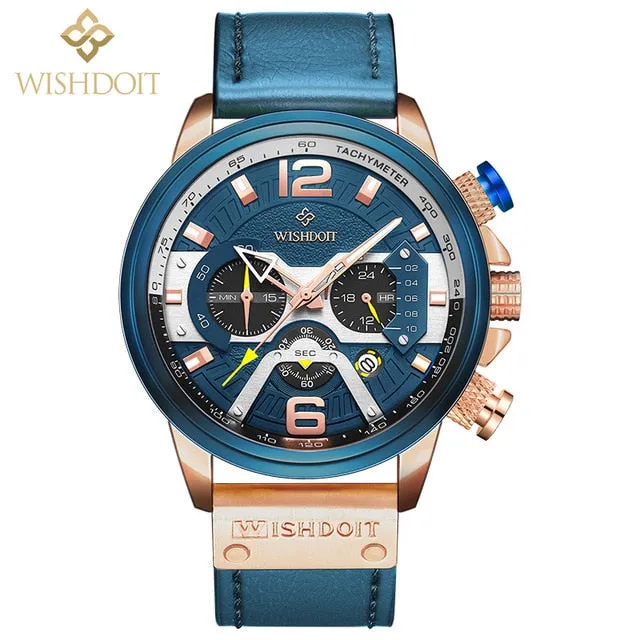 2021 New Fashion Waterproof Men's Watch Top Brand Luxury Leather Square Large Dial Sports Quartz Chronograph Relogio Masculi