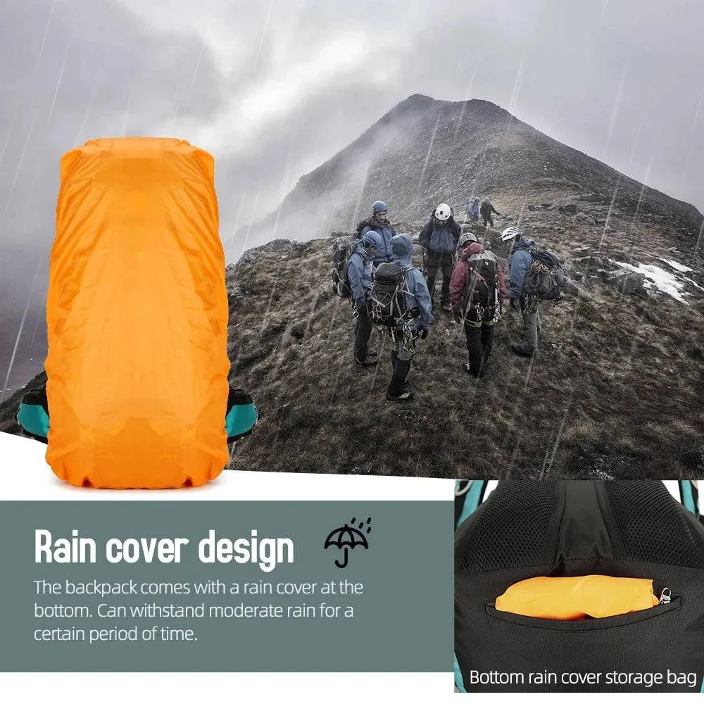 60L Large Capacity Hiking Backpack Waterproof Backpacking Mountaineering Backpack with Rain Cover for Climbing Trekking Camping