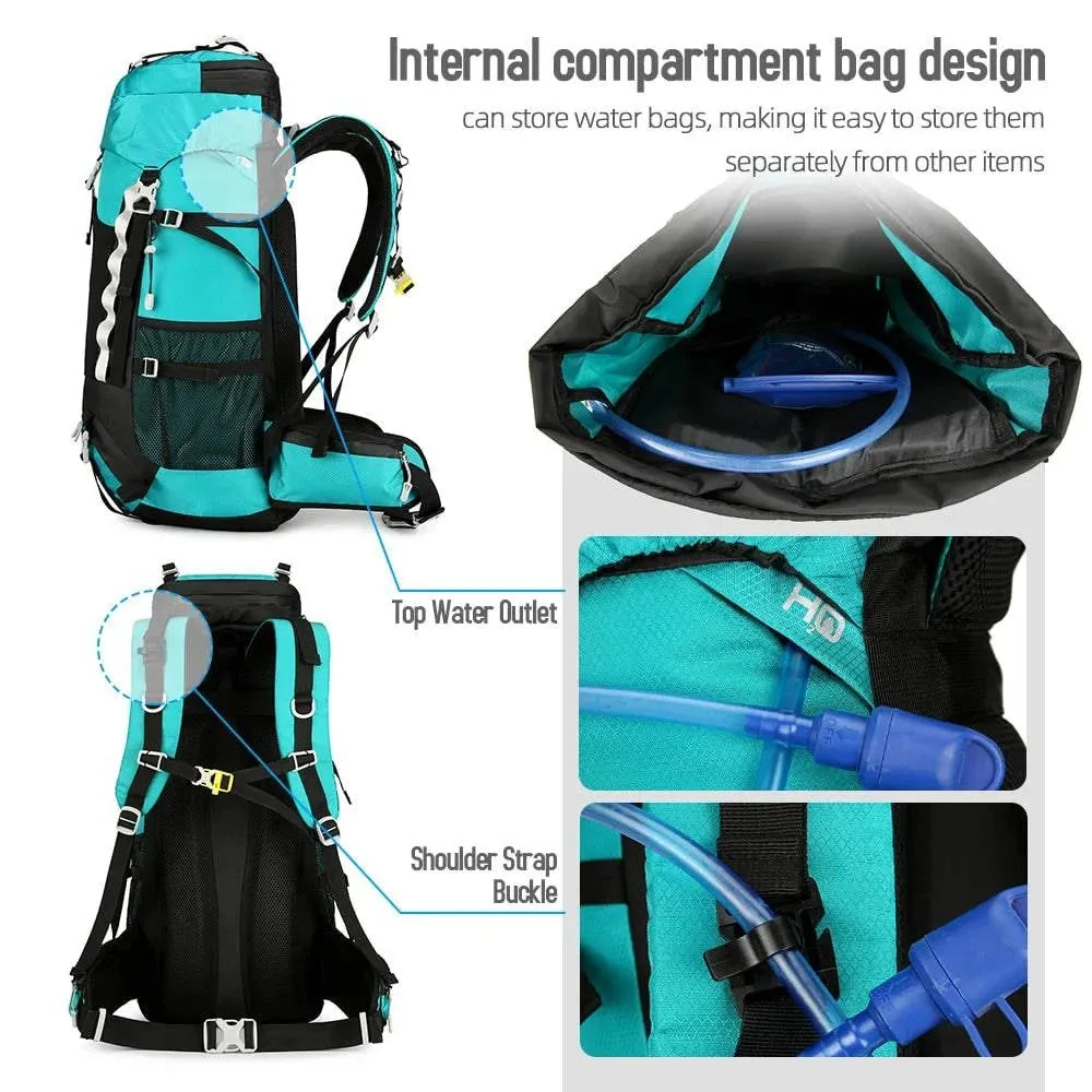 60L Large Capacity Hiking Backpack Waterproof Backpacking Mountaineering Backpack with Rain Cover for Climbing Trekking Camping