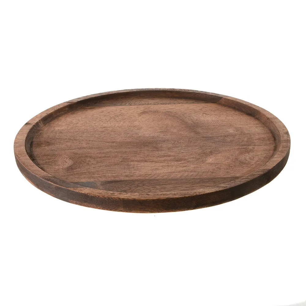 Acacia Wood Tray Round 33cm Dark Brown