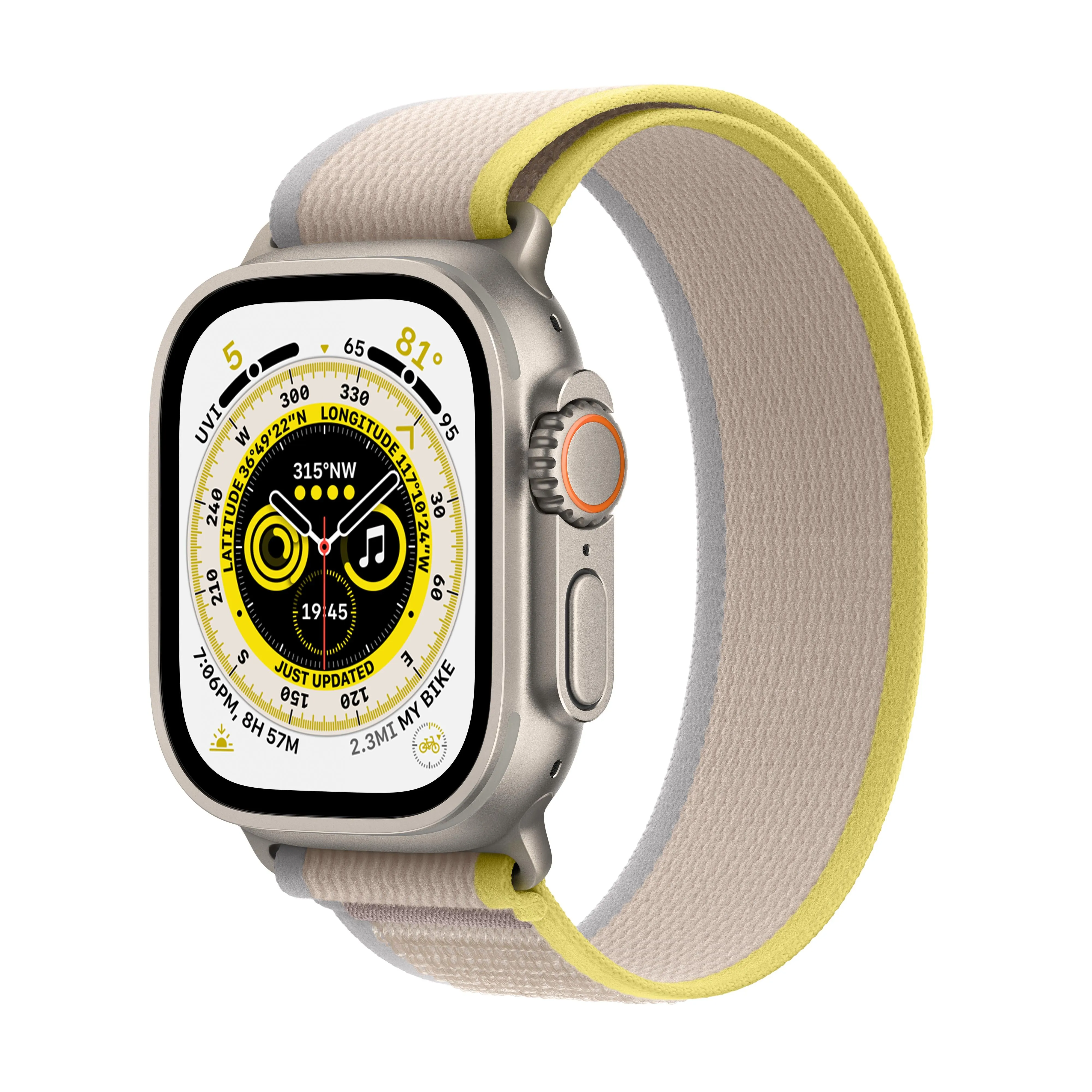 Apple Watch Ultra GPS   Cellular, 49mm Titanium Case with Yellow/Beige Trail Loop - S/M