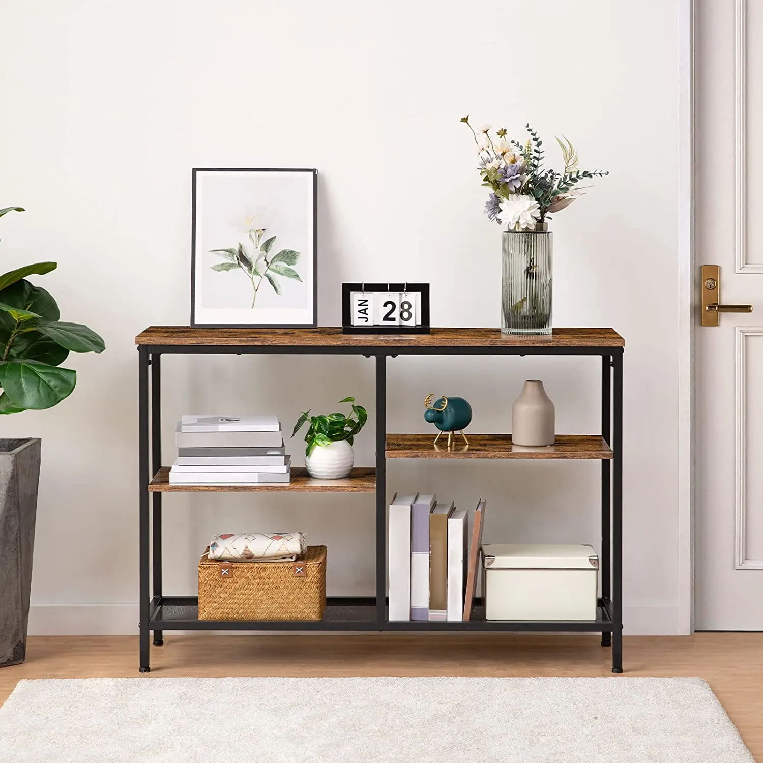 Console Table, 4-Tier Industrial Bookshelf, Narrow Entryway Table, Sofa Table