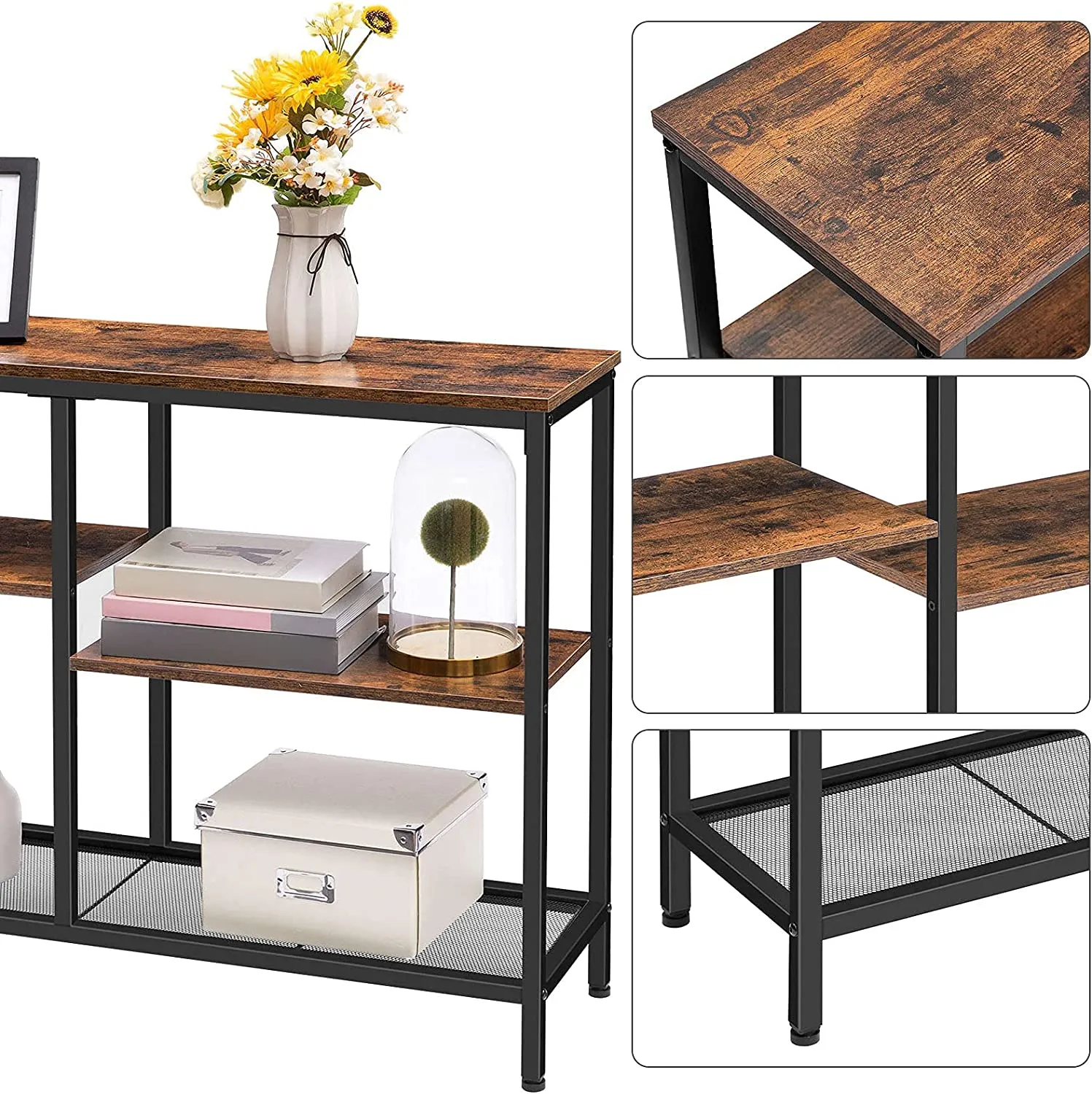 Console Table, 4-Tier Industrial Bookshelf, Narrow Entryway Table, Sofa Table