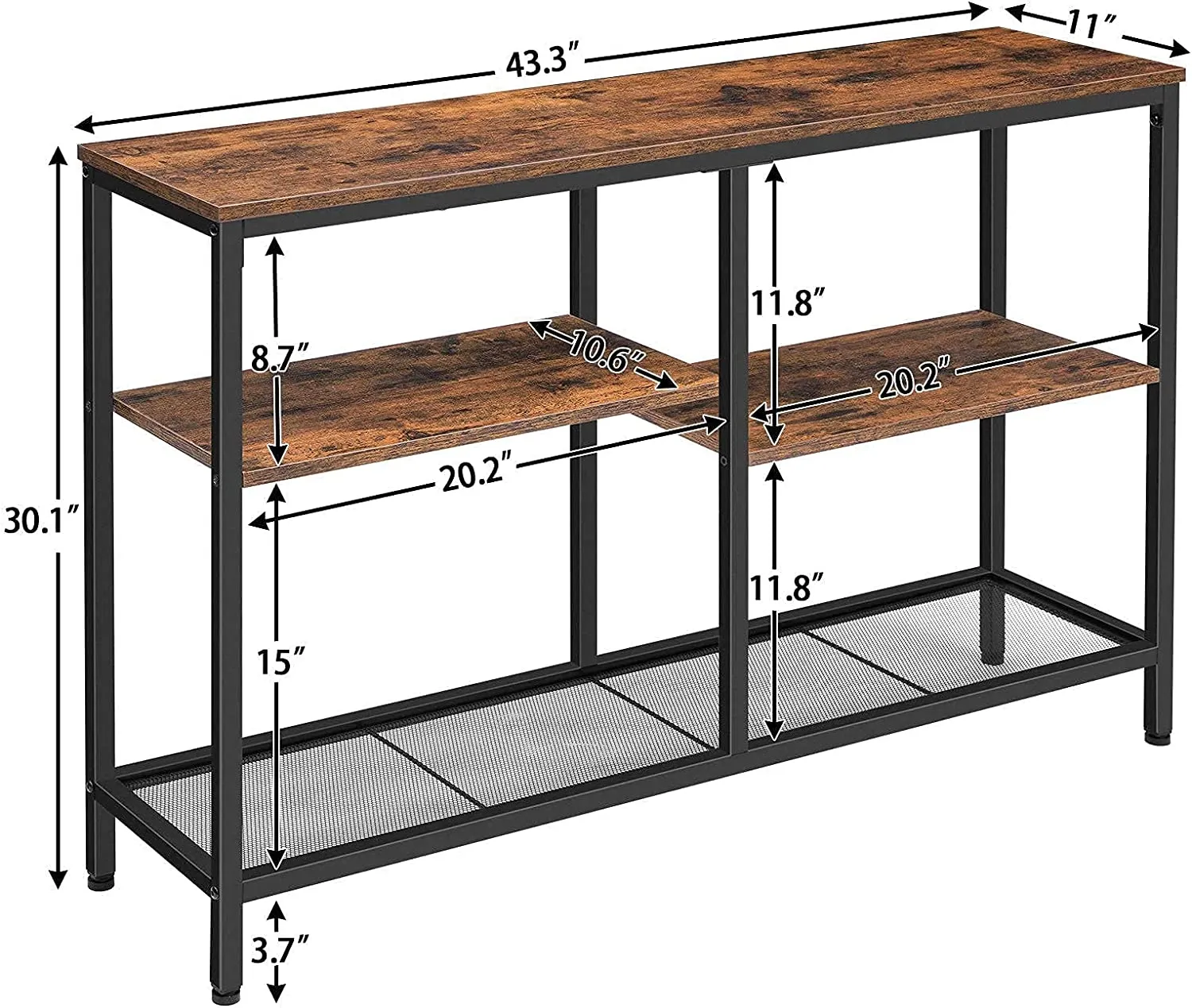 Console Table, 4-Tier Industrial Bookshelf, Narrow Entryway Table, Sofa Table