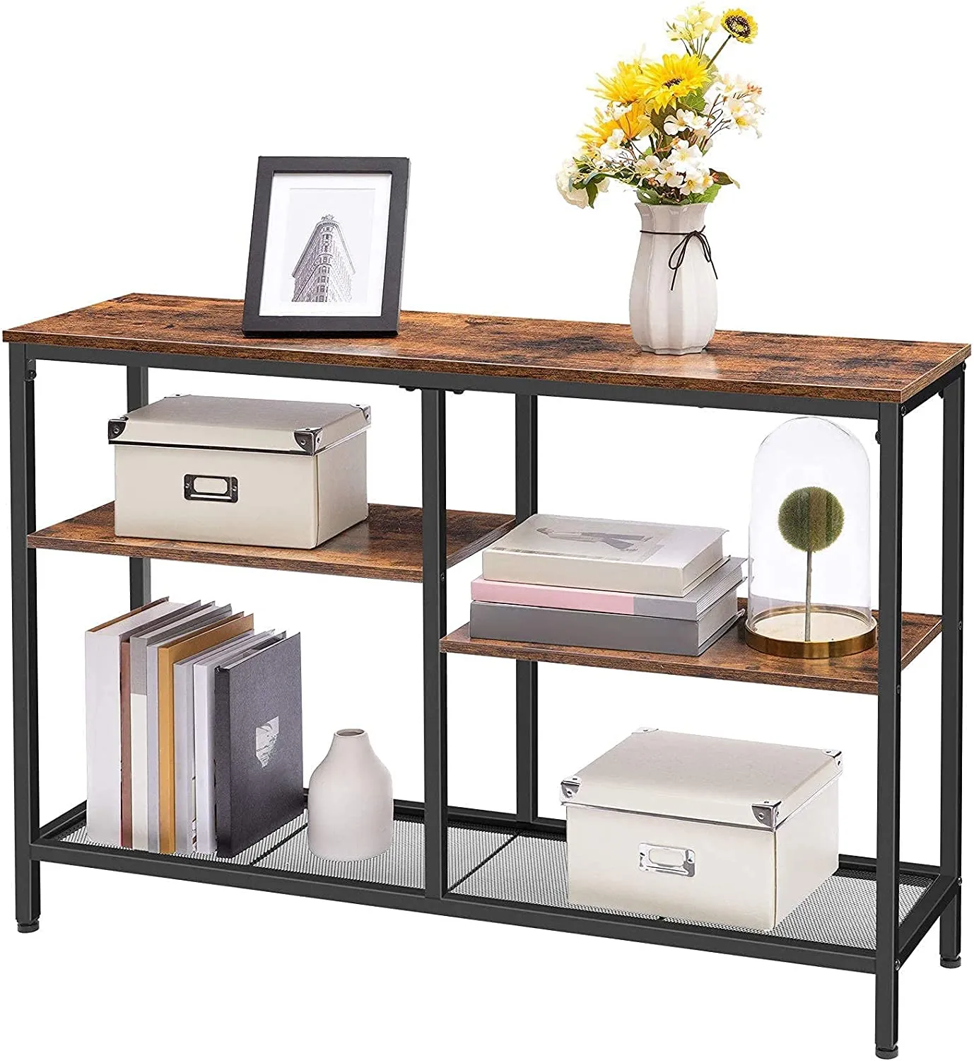 Console Table, 4-Tier Industrial Bookshelf, Narrow Entryway Table, Sofa Table