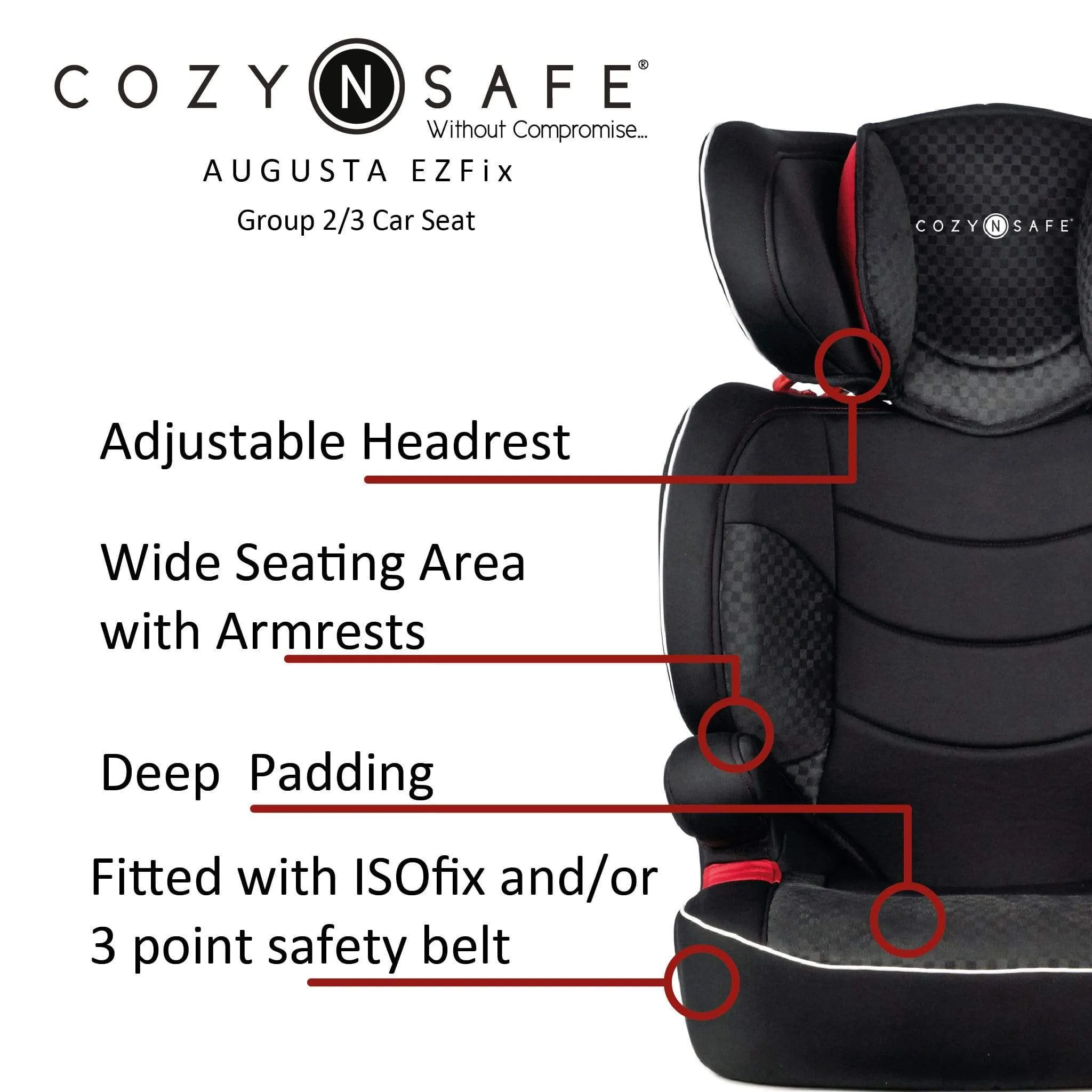 Cozy N Safe Augusta EZFix Group 2/3 Child Car Seat in Black