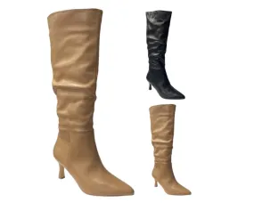 Faux Leather Knee High Zip Boots