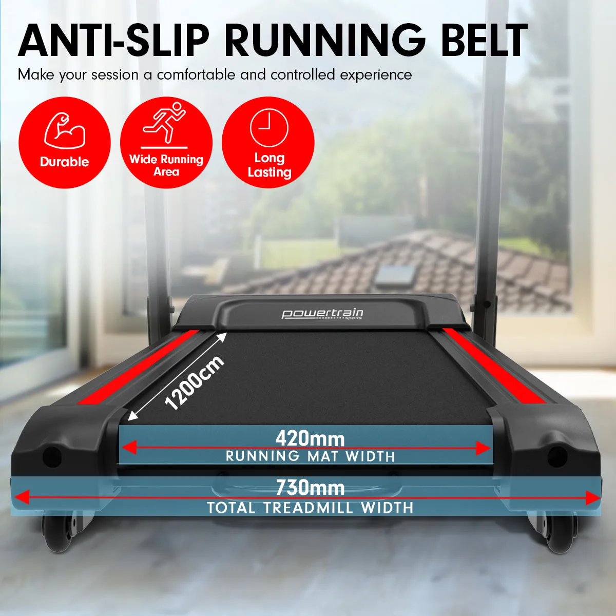 Foldable Electric Treadmill with 15 Levels Incline, 5in LCD - Powertrain