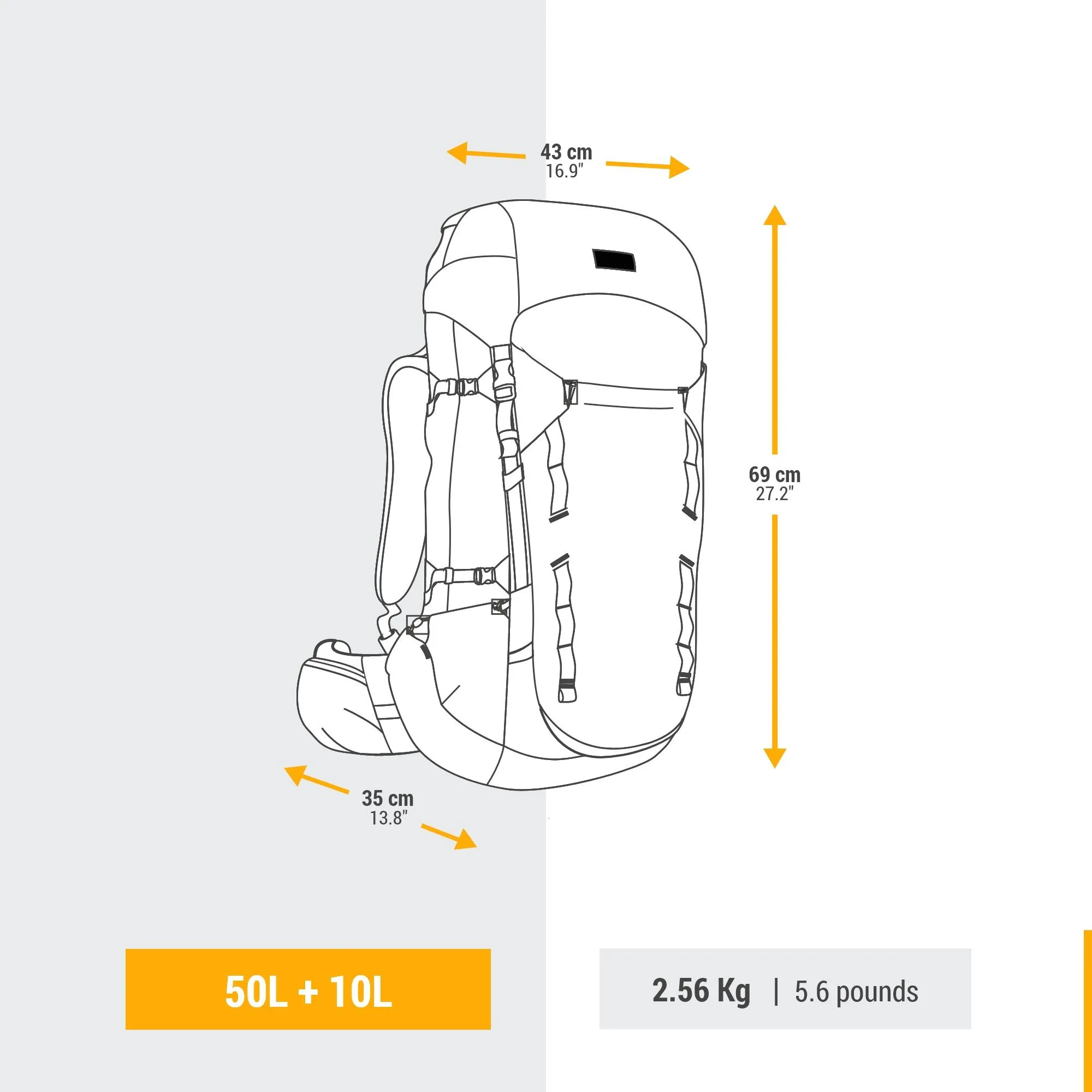 Forclaz Men's MT900 Symbium2 50 10 L Backpacking Pack