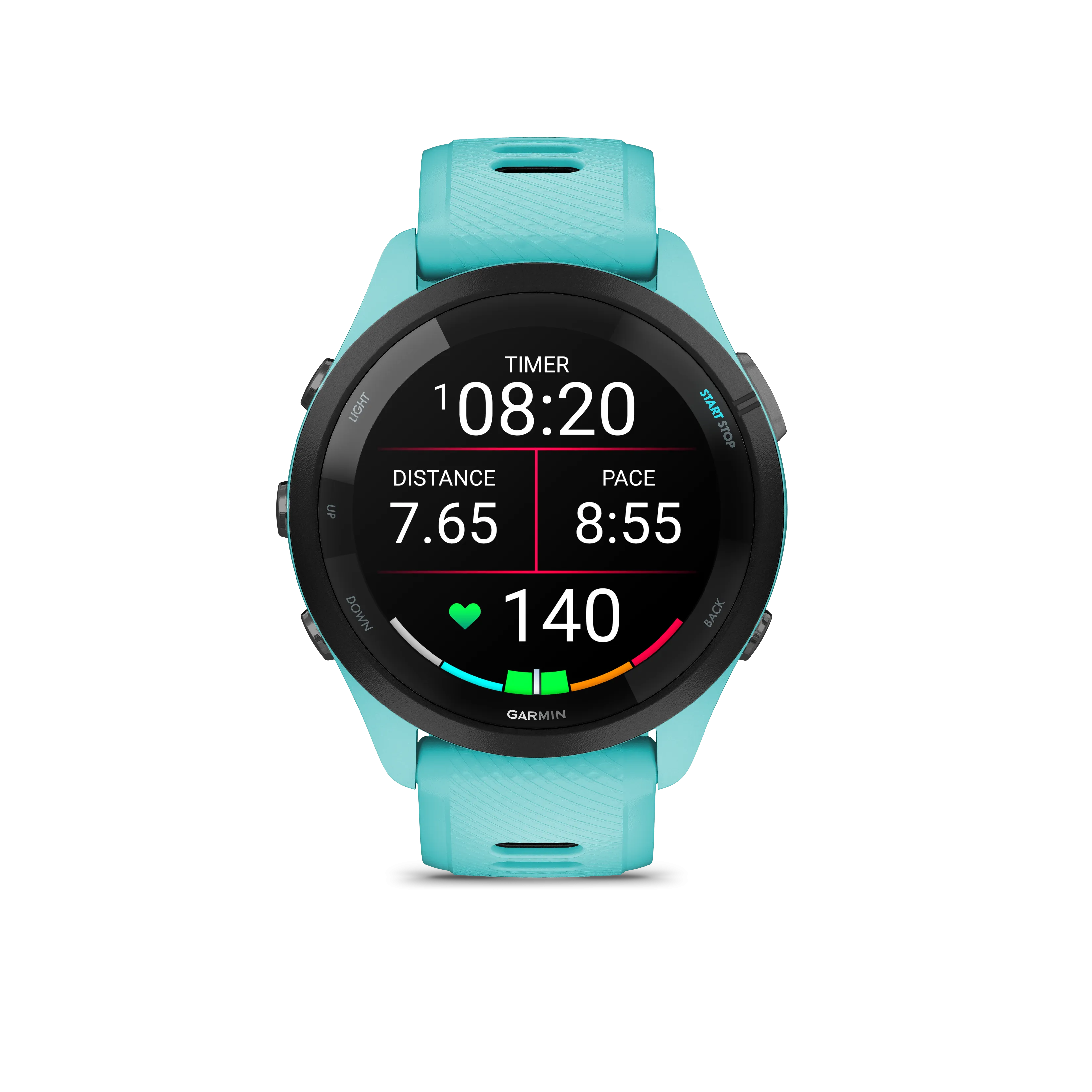 Forerunner® 265 (Black Bezel with Aqua Case and Aqua/Black Silicone Band)