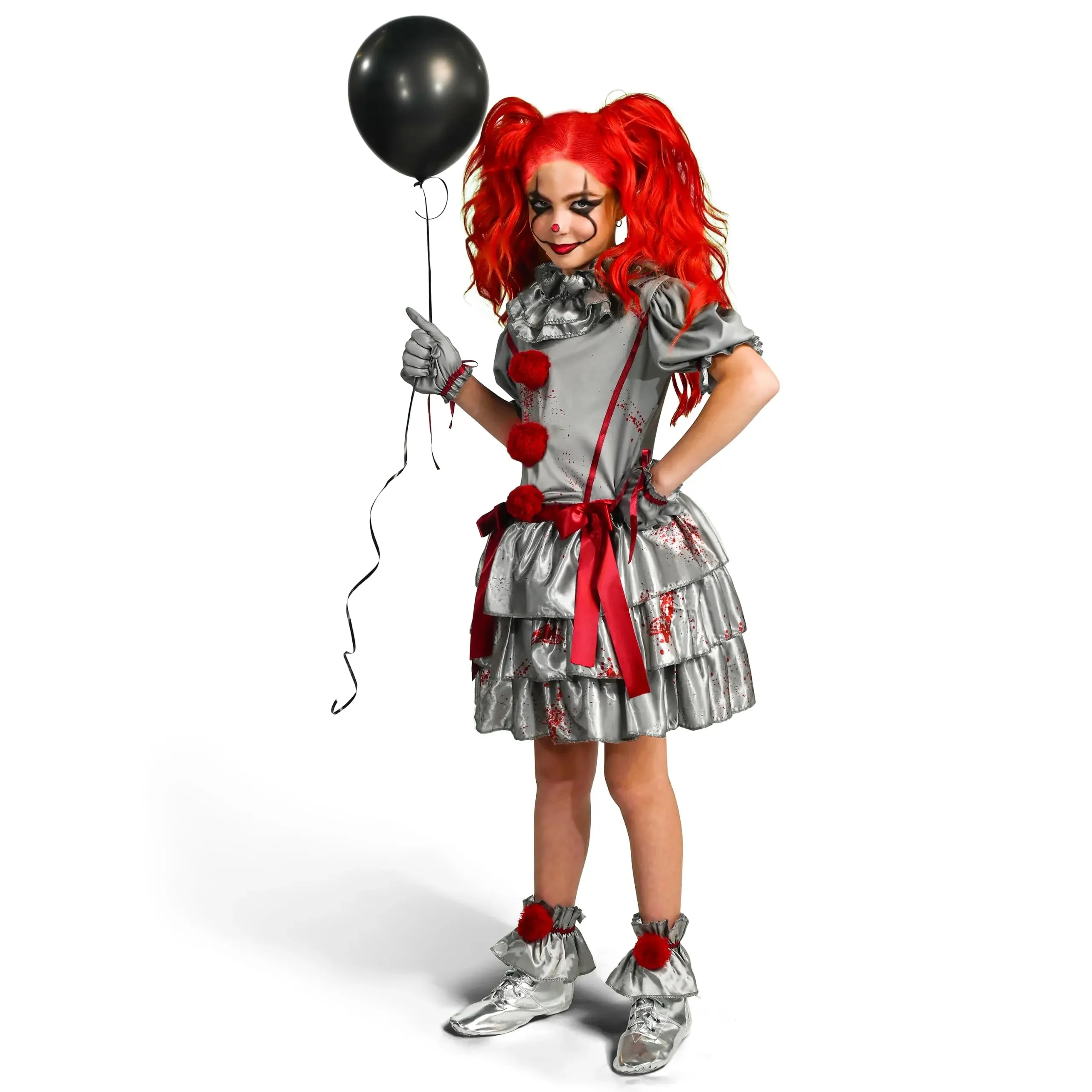 Girls Evil Clown Dress, Scary Jester Costume for Girls Halloween Dress Up