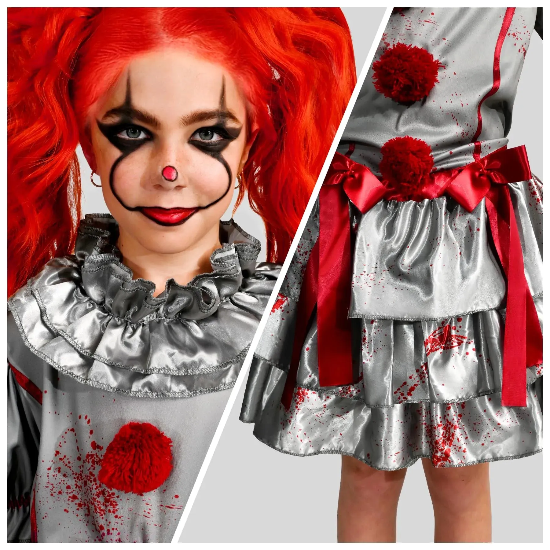 Girls Evil Clown Dress, Scary Jester Costume for Girls Halloween Dress Up