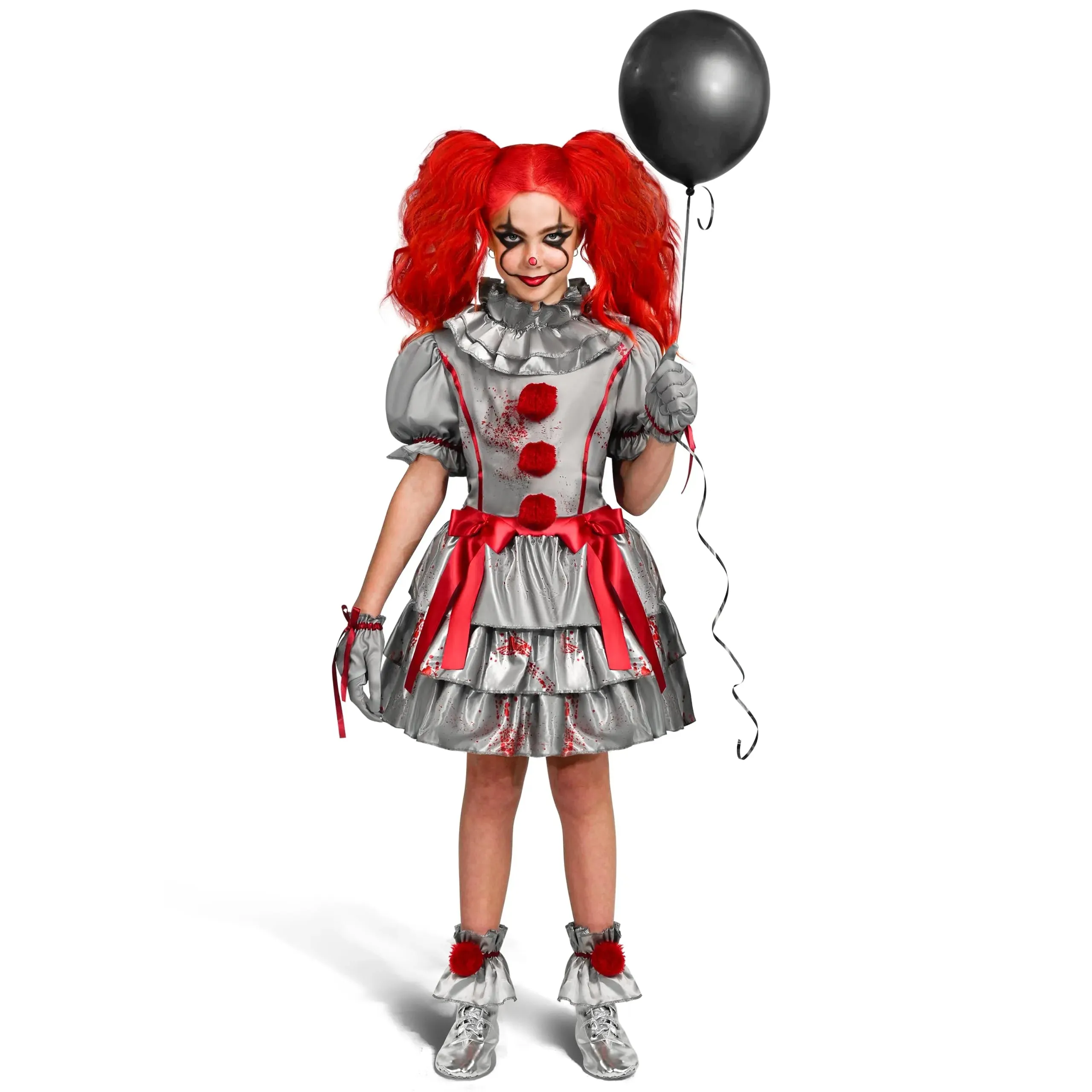 Girls Evil Clown Dress, Scary Jester Costume for Girls Halloween Dress Up