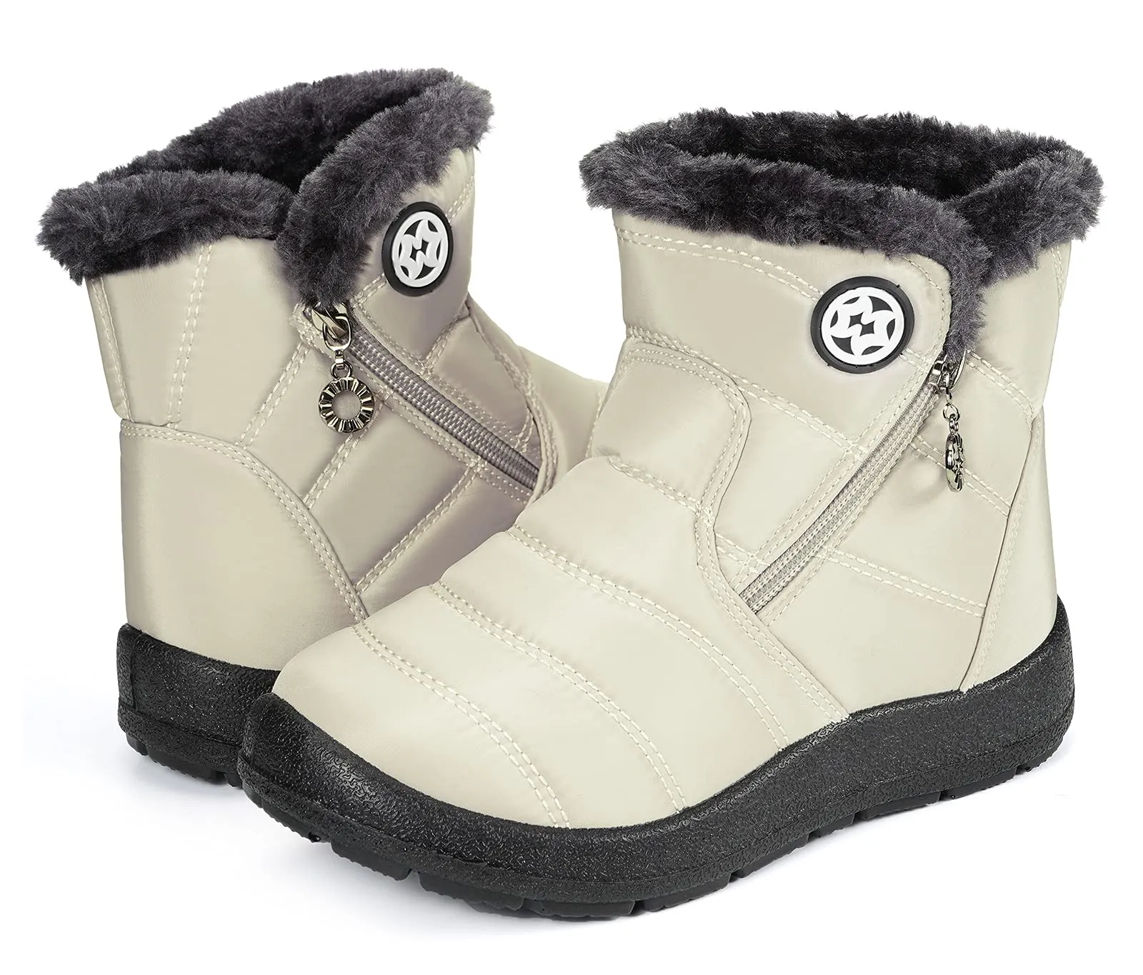 Girls' Snow Boots Winter Boots Ankle Boots Kids Boots Warm Fur Anti-Slip,Beige,2.5 US Big Kid/Label size 35