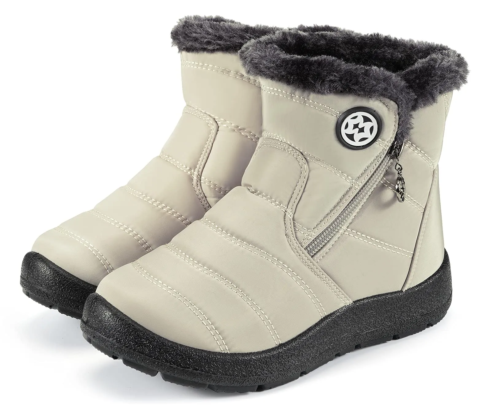 Girls' Snow Boots Winter Boots Ankle Boots Kids Boots Warm Fur Anti-Slip,Beige,2.5 US Big Kid/Label size 35