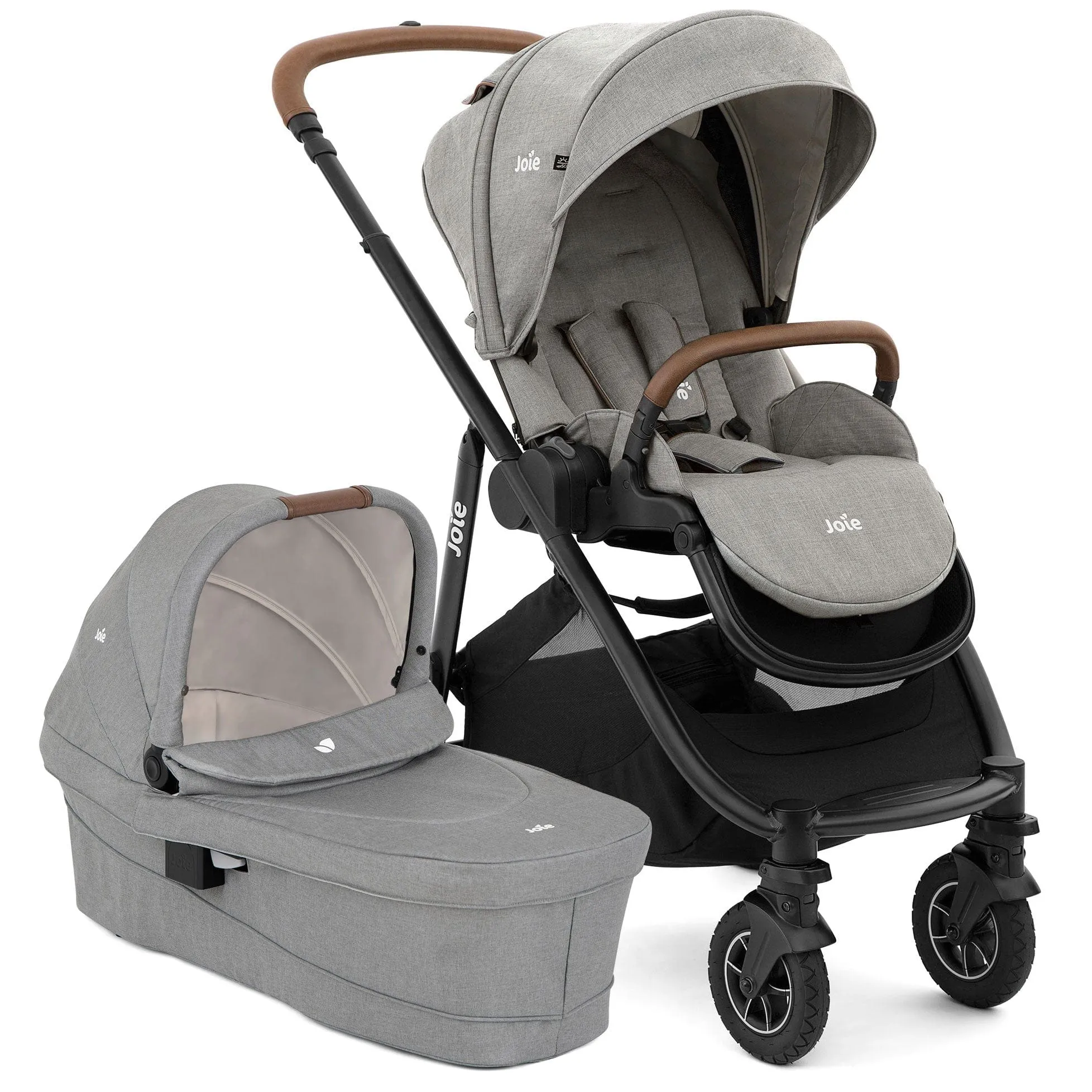 Joie Versatrax Pushchair and Ramble XL Carrycot in Pebble