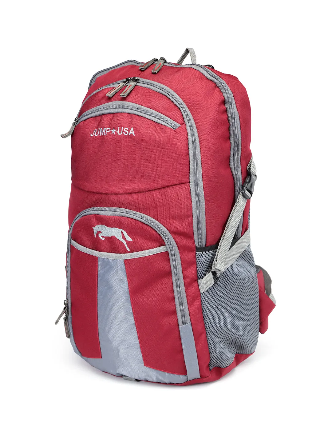 JUMP USA Unisex Maroon & Grey Travel Brand Logo Rucksack