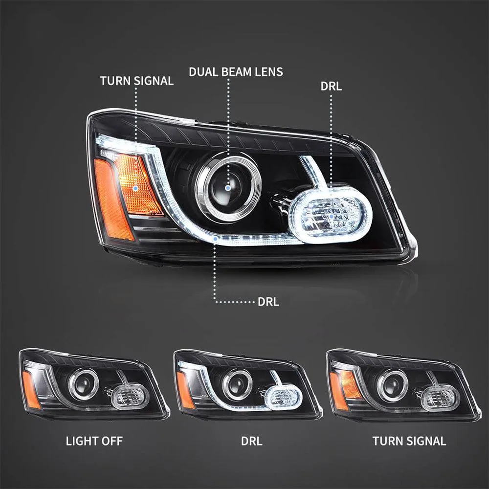 LED Headlight Assembly Dual Beam Projector Black For 2004-2007 Toyota Highlander 1th Gen (XU20) Facelift