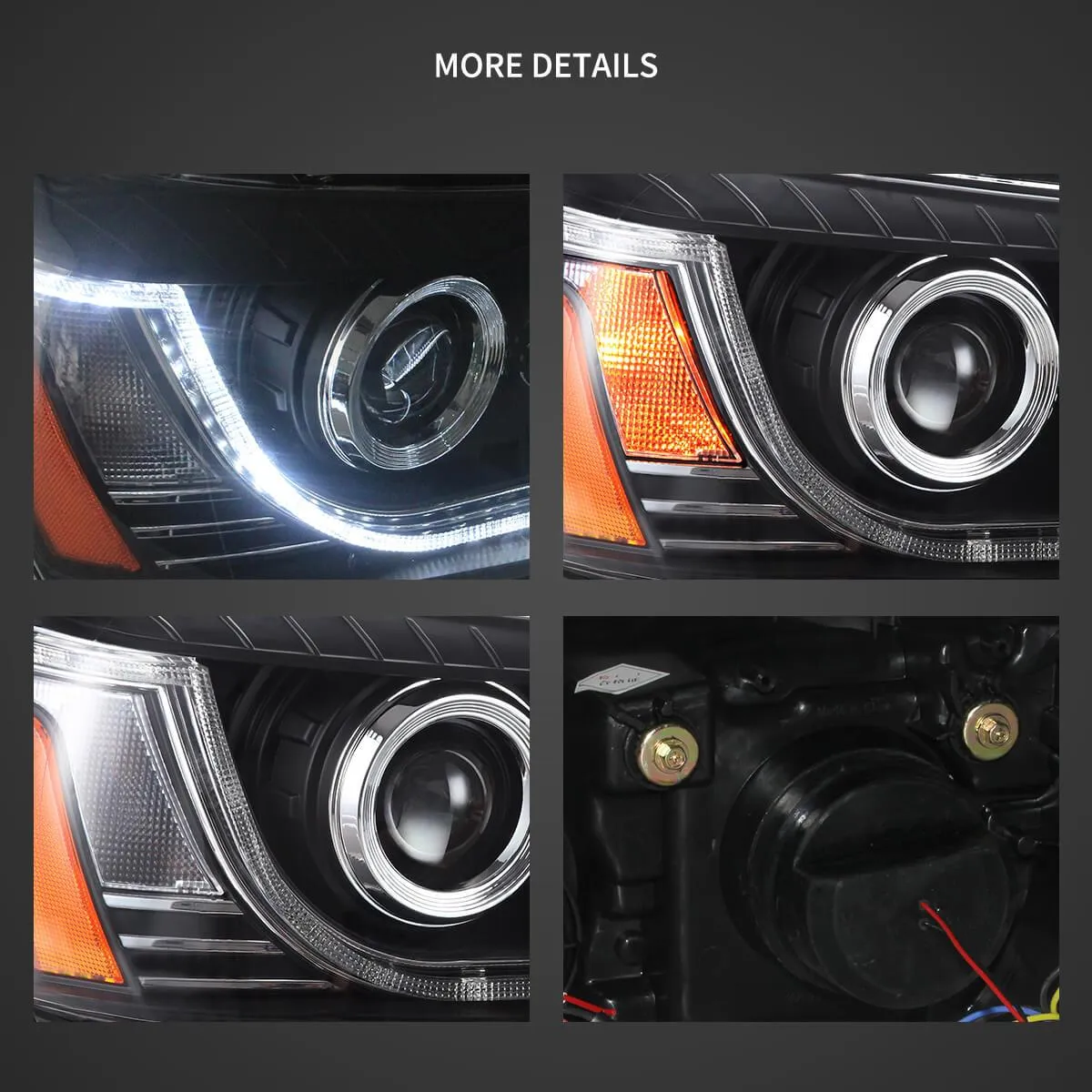 LED Headlight Assembly Dual Beam Projector Black For 2004-2007 Toyota Highlander 1th Gen (XU20) Facelift