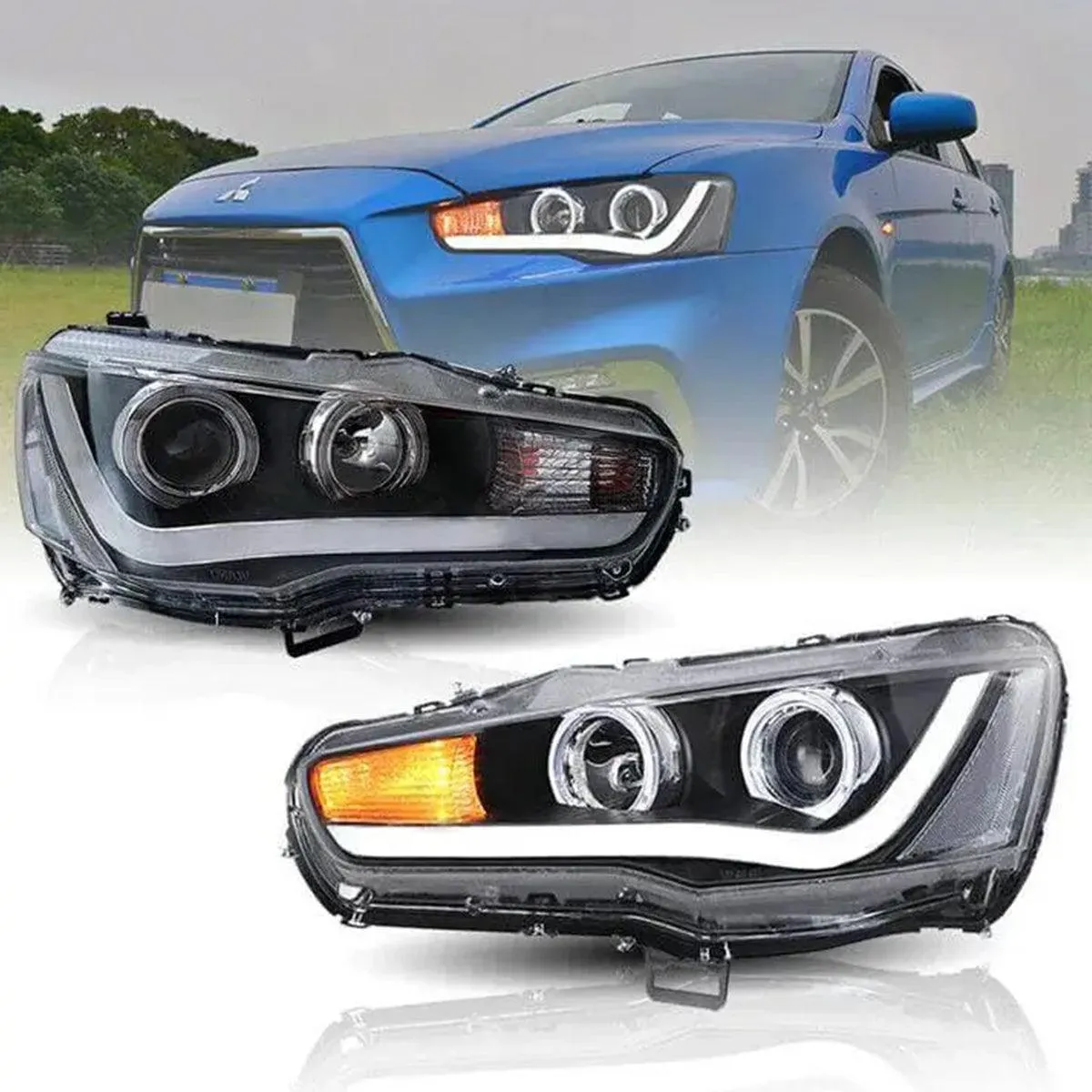 LED Headlight Assembly Projector Black For 2008-2017 Mitsubishi Lancer 9th Gen Evo X GSR 10th Gen(CZ4A)