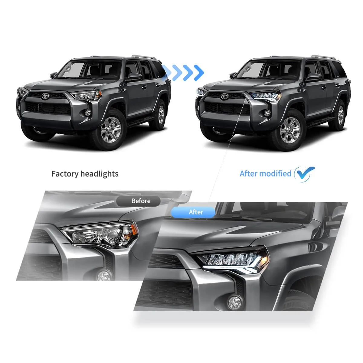 LED Headlight Assembly Reflection Bowl Chrome For 2014-2022 Toyota 4Runner 5th Gen (N280）