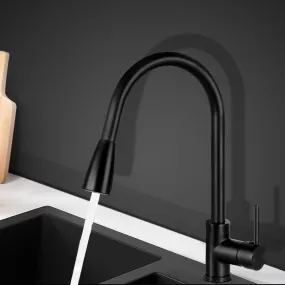 Matte Black Pull-Out Kitchen Mixer Tap, Gooseneck - Cefito