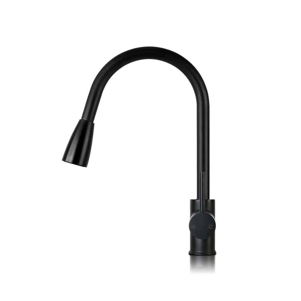 Matte Black Pull-Out Kitchen Mixer Tap, Gooseneck - Cefito