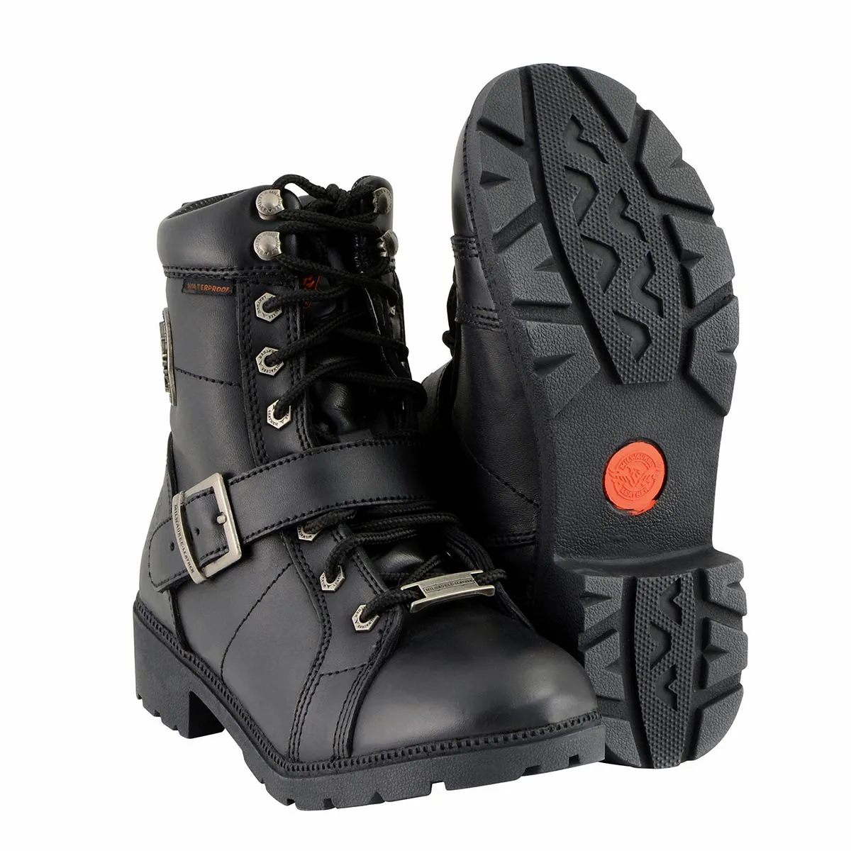 Milwaukee Leather MBL9326WP Women's Premium Black Leather Lace-Up Waterproof Motorcyle Rider Boots