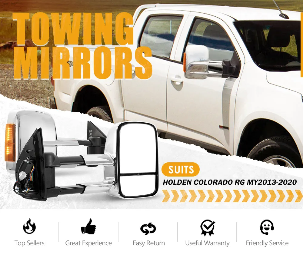 Pair Chrome Towing Extendable Side Mirrors for Holden Colorado RG MY2013-MY2020