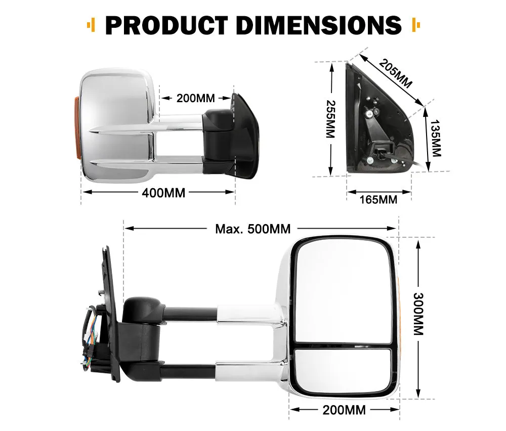 Pair Chrome Towing Extendable Side Mirrors for Holden Colorado RG MY2013-MY2020