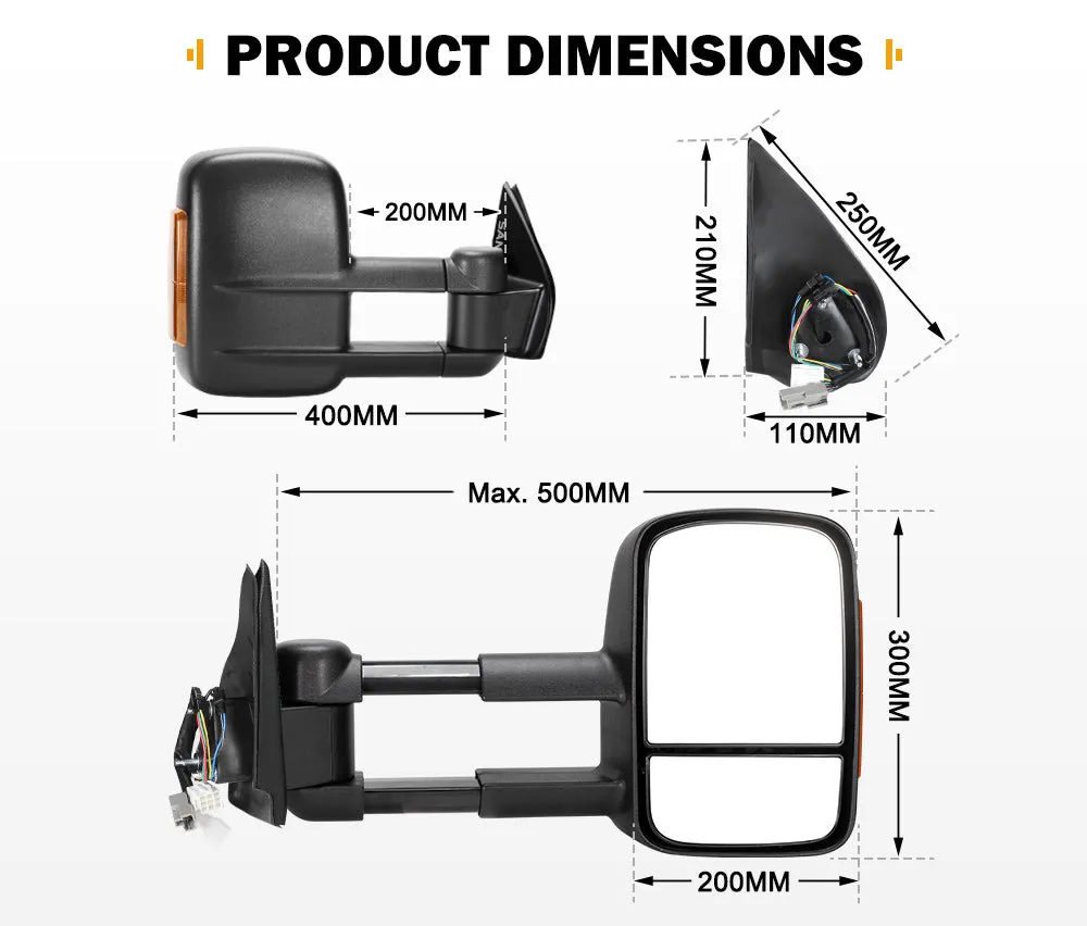 Pair Extendable Towing Side Mirrors for Holden Colorado 2008-2011