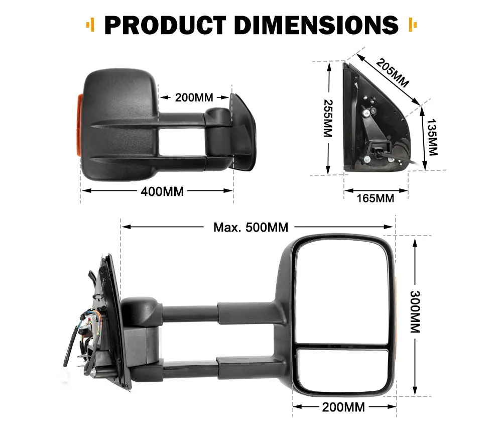 Pair Towing Extendable Side Mirrors for Holden Colorado7 MY2013-MY2016