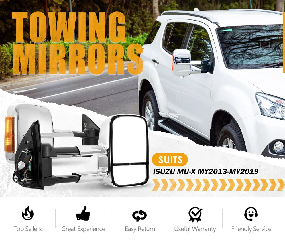 Pair Towing Extendable Side Mirrors for Isuzu MU-X MY2013-MY2019