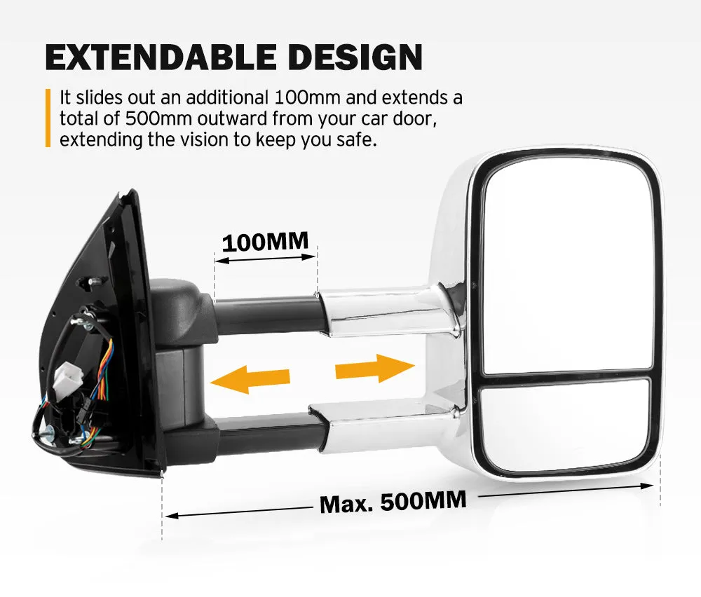 Pair Towing Extendable Side Mirrors for Isuzu MU-X MY2013-MY2019