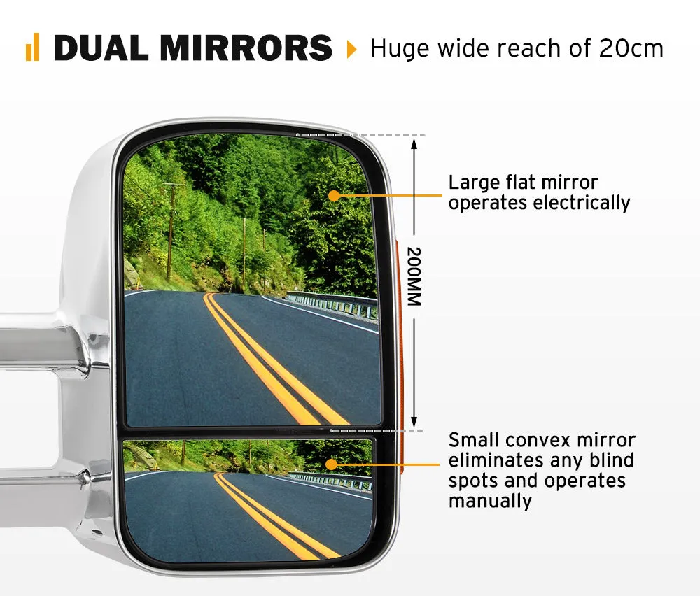 Pair Towing Extendable Side Mirrors for Isuzu MU-X MY2013-MY2019