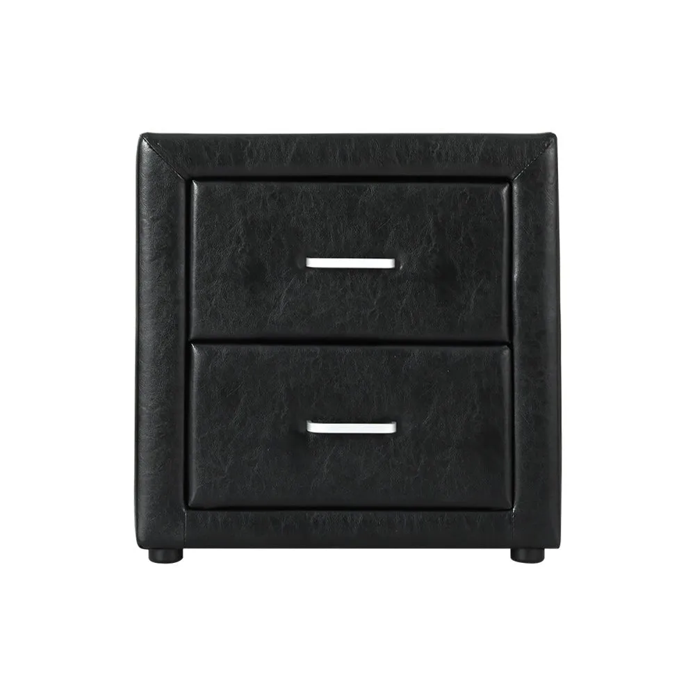 PVC Leather Bedside Table - Black