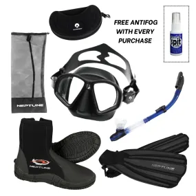 Sharkskin Accelerate Extreme SeaClear Mask, EasyClear Splash Guard Snorkel Neptune Explorer Dive Boots, F4 Accelerate Fin Package   Free Anti-fog