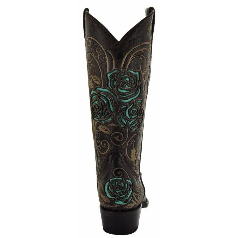 Turquoise Rose Inlayed Women's Cowgirl Boots (M50032)