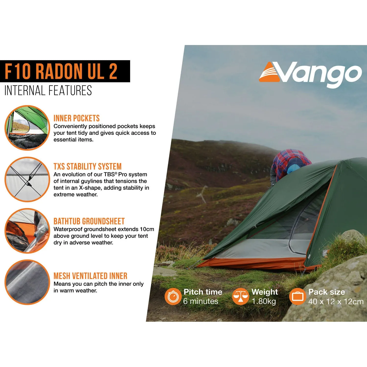 Vango F10 Radon UL 2 Tent - Alpine Green