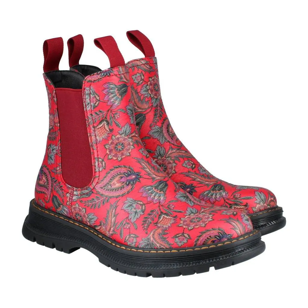 Westland 769525 Peyton 05 Ladies Red Print Vegan Side Zip Ankle Boots