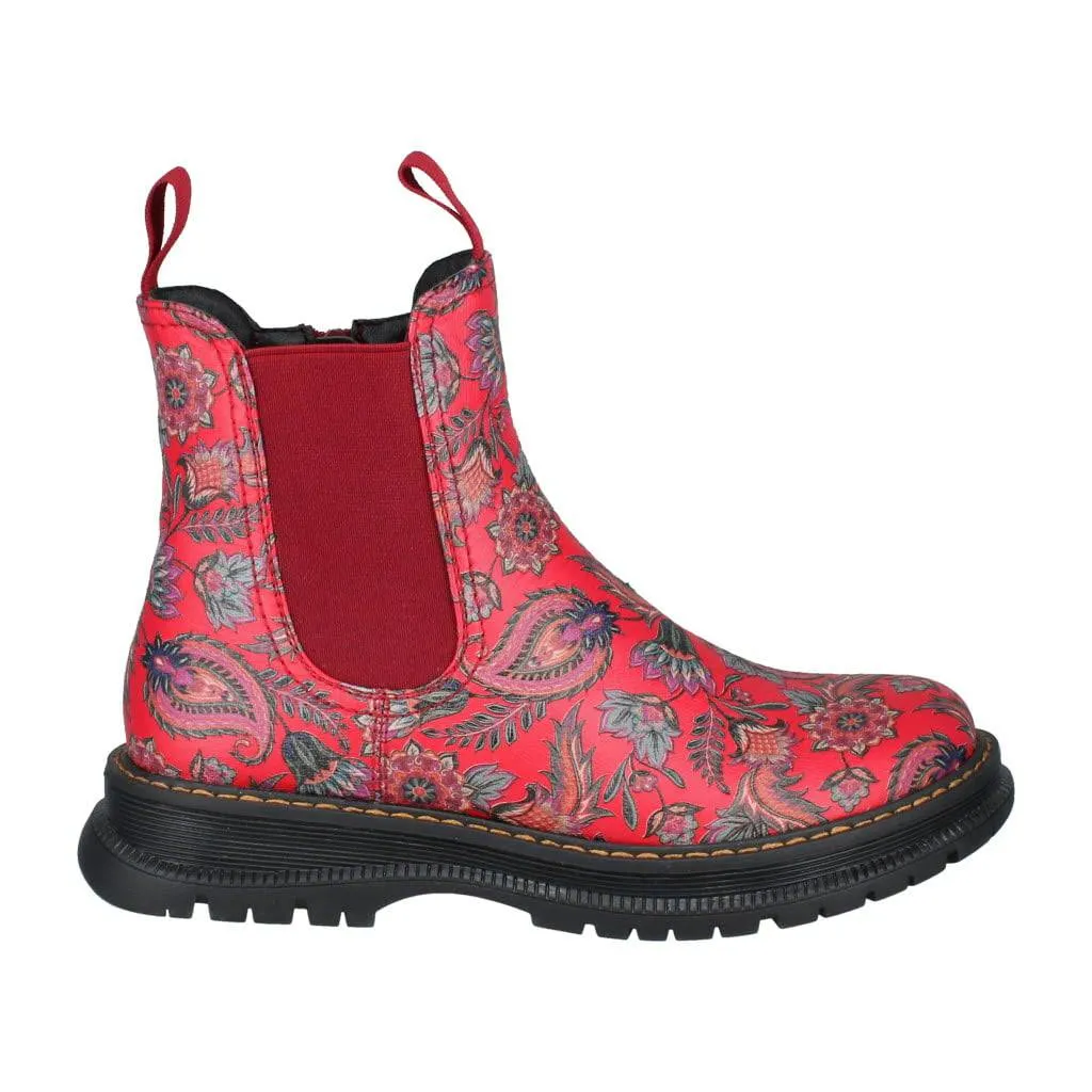 Westland 769525 Peyton 05 Ladies Red Print Vegan Side Zip Ankle Boots