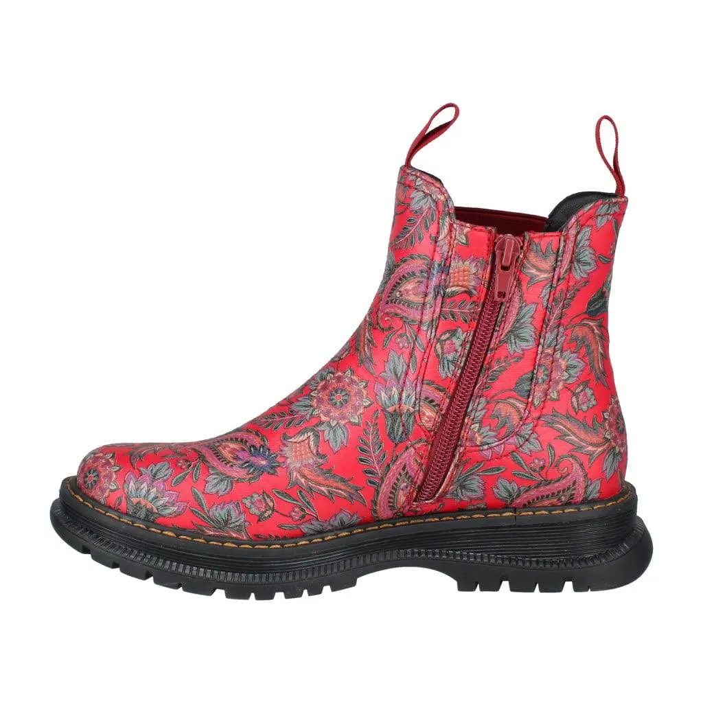 Westland 769525 Peyton 05 Ladies Red Print Vegan Side Zip Ankle Boots