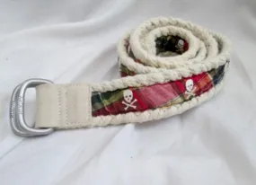 Womens RUGBY Vegan Rope SKULL SKELETON Plaid BELT M Red White Blue